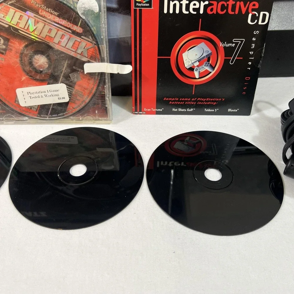 Sony PlayStation 1 SCPH-5501 Console Mad Catz Wheel Pedals PS1 7 Disc Lot